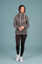 Wanakome Hestia Wanakome Hestia Women's Terry Side Zip Cowl Neck in Dark Heather Grey